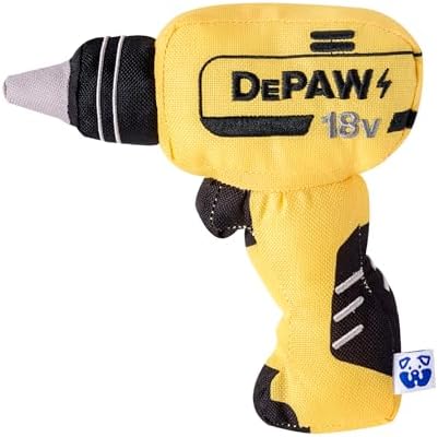 PAWTY Power Drill Dog Toy - Funny Parody Plush Squeaky Toy - Interactive Tool Kit Enrichment Gift for Small Medium Dogs & Puppies - Novelty Birthday Gift for Dog Dads