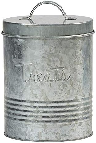 Amici Pet, , Retro Treats Galvanized Relief Lettering Metal Storage Canister, Food Safe, Push Top, 72 Ounces