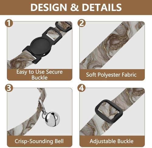 Neutral Marble White Gray Metal Bell Included Dog Collar 2 Pack Collars for Cats