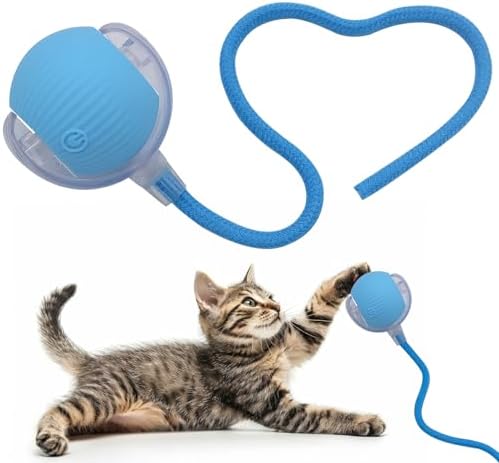Interactive Cat Dog Toy Ball with LED Light, Automatic Rolling(Blue)
