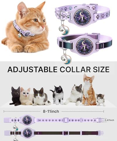 Airtag Cat Collar Breakaway, 2 Pack Cat Collar with Apple Airtag Holder | Reflective Waterproof Cat Collar with Bell, Easy Tracker with Airtag Collar, Adjustable 8-12In Lightweight & Comfortable