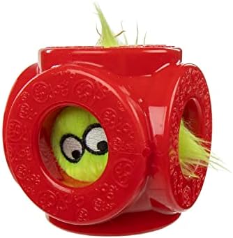 goDog Holiday Collection 2-in-1 Cage Ball Dog Toy with Furballz Squeaky Plush Dog Toy - Red, Small