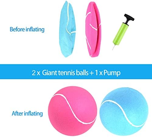 Giant Tennis Ball for Dogs of 2 Pack - 9.5 inch Pink and Blue Large Dog Toy Inflatable Multipurpose Jumbo Tennis Ball Toys for Kids Interactive Play Outside Inside Training
