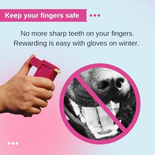 Handheld Dog Treat Dispenser, Offers a Treat (Max. diameter 3/4") in a Clean and Safe Way, Easy 1 Hand Operation, Slices Cheese, Meat Rolls etc. into Treats (Pink)