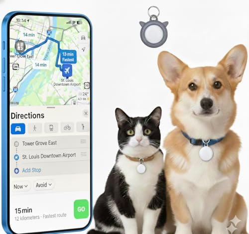 Smart Pet Location Tag with Holder – No Subscription, Compatible with Apple Find My (iOS Only), Lightweight Silicone Case, Clip-On Anti-Loss Accessory for Dog & Cat Collars, Bags (Grey)