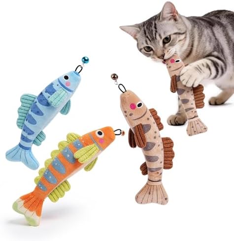 Catnip Toys, [12000mg] Extra Large Toys for Indoor Cats with Removable Bell, 100% Natural North American Catnip Floppy Fish Cat, Crinkle Sound & Soft Cotton-Free Surface