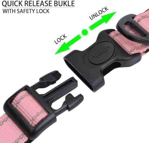 JSXD AirTag Dog Collar, Night Reflective Nylon Dog Collar for Small Medium Large Dogs,Lockable Quick Release Buckle,Padded Breathable Pet Collar with AirTag Holder (Pink, Small)