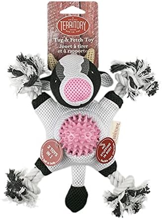 Territory 2 in 1 No Stuffing Removable Fetch Ball Tug Dog Toy for Small Medium Large Dogs, Cow