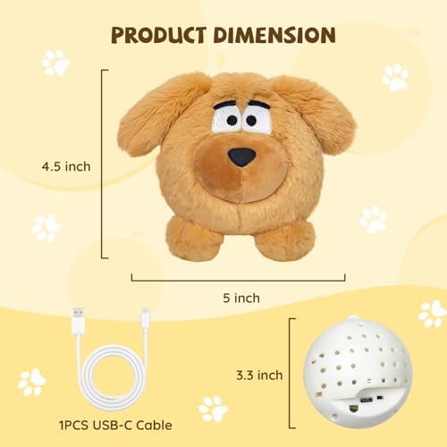 Moving Dog Ball, Jumping Squeaky Interactive Dog Toys, Plush Chew Toys for Small/Medium/Large Dogs, USB Rechargeable (Brown)