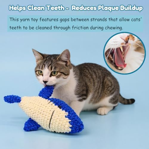 Catnip Fish Toy - Hand-Crocheted with Real Catnip & Bell, Interactive Kicker Toy for Cats Kitten, Soft & Safe for Biting