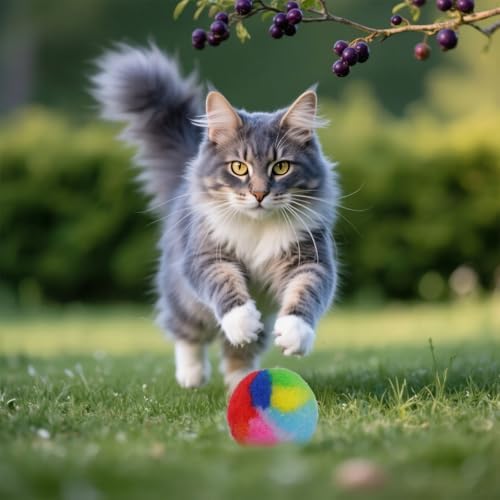 40 Pcs Soft Plush Cat Ball 1.7Inch Rainbow Pom Pom Cat Toy Balls Fuzzy Kitty Chase Yarn Puffs for Pet Interactive Playing Exercising Training Assorted Color Lightweight