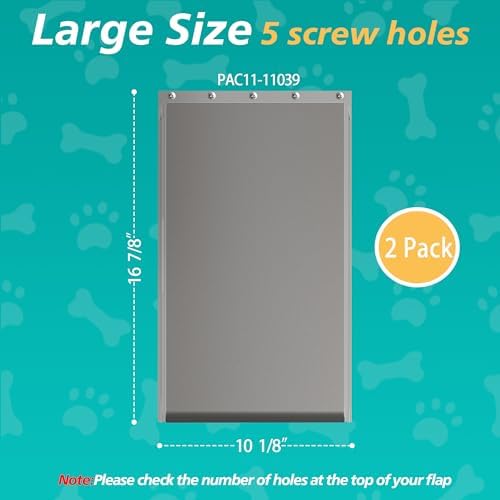 2-Pack Large Dog Door Replacement Flaps with Screws | Compatible with PetSafe Freedom PAC11-11039, Flexible No-Warp Flaps, Durable Pet Door Replacement Flaps, 10 1/8" x 16 7/8"