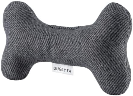 Grey Plush Dog Bone Toy – No Squeaker, Lightweight, Durable & Soft Chew Toy Made from Cotton Fabric – Gentle on Puppy Teeth & Gums – Ideal for Small to Medium Dogs Indoor or Outdoor