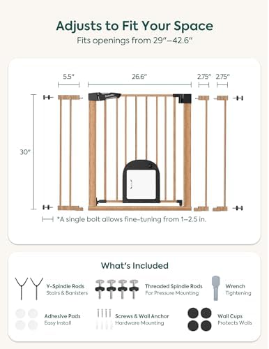 Babelio Baby Gate with Adjustable Cat Door, CatPrivilege III, 29-43"
