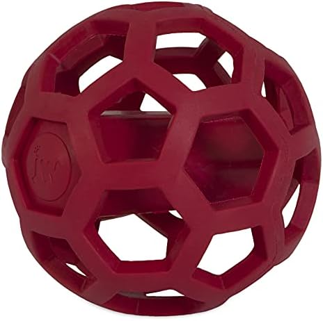 JW Pet HOL-ee Giggler Dog Toy Puzzle Ball, Natural Rubber, Medium (4.5 Inch Diameter), Red (Pack of 2)