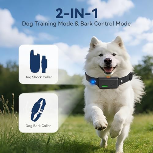 CanineJoy Dog Shock Collar and Automatic Bark Collar - 2-in-1 4200FT Dog Training Collar with Remote Control, Waterproof Electric Collar with 4 Training Modes, Security Lock, Rechargeable E-Collar