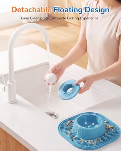 Slow Feeder Dog Bowl, 4-in-1 Enrichment Feeder with Interactive Roller Ball, Puzzle Lick Mat, Converts to Large Capacity Water Bowl, Strong Suction Base, for Dry & Wet Food