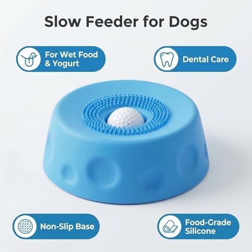 Slow Feeder Dog Bowl with Rolling Ball for Dogs Anti-Slip Lick Bowl