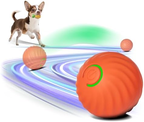Interactive Dog Toys Ball Small, 2.1 inch Bouncing Rotating Ball, Pet Toys for Small Dogs, USB Rechargeable (Orange)
