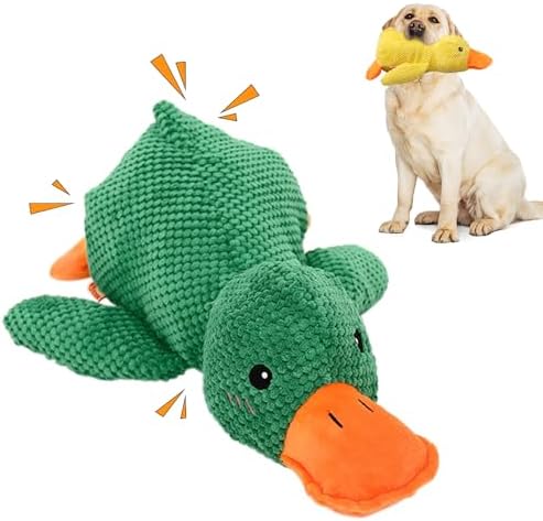 Cecurpo Indestructible Calming Duck Dog Toy, Squeaky Dog Plush Chew Toy