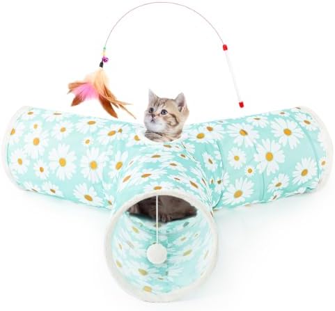 Tempcore Cat Tunnel, 3-Way Collapsible Toy, Large Size Daisy Blue Printed