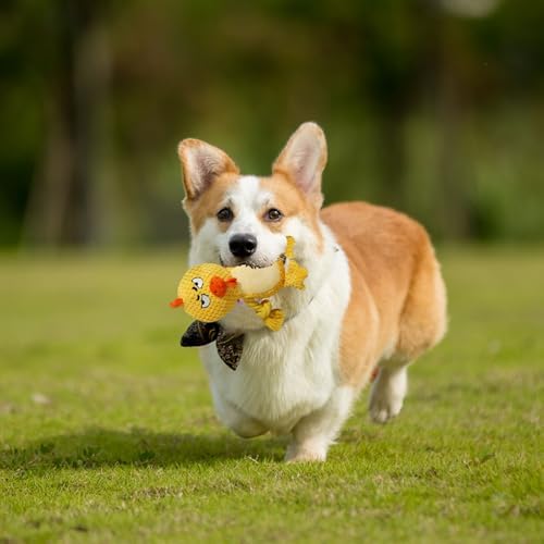Cute Animals Interactive Dog Squeak Toys, Rope Plush Pet Chew Toys - Yellow