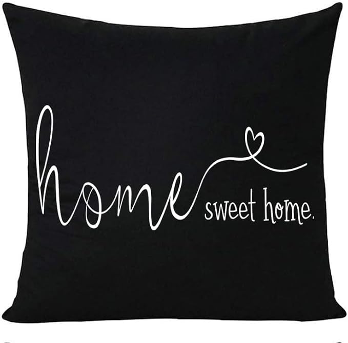 Home Sweet Home Quotes Farmhouse Pillow Covers 18x18 Inch,Farmhouse Decorative Lumbar Throw Pillow Case Cushion Cover,Housewarming Gift,Black