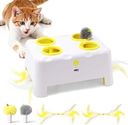 Interactive Cat Feather Toy Cheese Box 3in1 Whack a Mole
