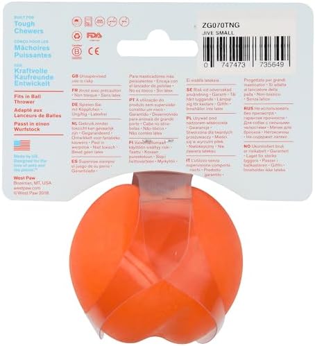 WEST PAW Zogoflex Jive Ball Dog Chew Toy – Bouncing Toys for Dogs, Fetch, Catch, Chewing, Play – Floatable, Recyclable Balls – Latex-Free, Non-Toxic, Dishwasher Safe Dog Toy, Small 2.5", Tangerine