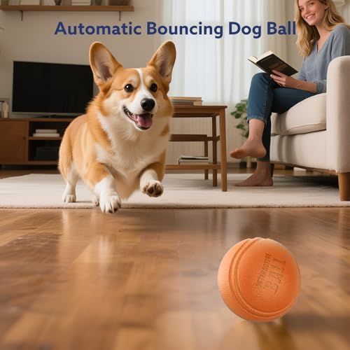 AIPERRO Interactive Dog Toys Ball, Smart Action Activated Rechargeable Pet Toy, TPU Material, IPX7 Waterproof Rating, Automatic Rotating/Bouncing/Moving, Suitable for Small/Medium Dogs-Orange