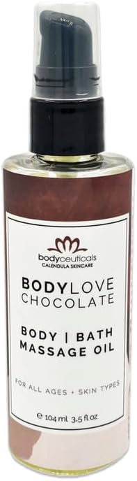 Chocolate BodyLove Massage Oil – 100% Food-Grade, Organic Hydrating Body Oil with Calendula – Non-GMO, Vegan, Gentle on Sensitive Skin – 3.5 oz
