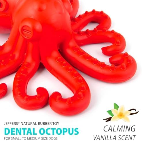 Jeffers Pet Natural Rubber Dog Chew Toy – Red Octopus, Medium – Treat Dispensing, Vanilla Scent, Durable, Non-Toxic, Dishwasher Safe, Interactive Fetch & Tug Toy - Perfect for Training