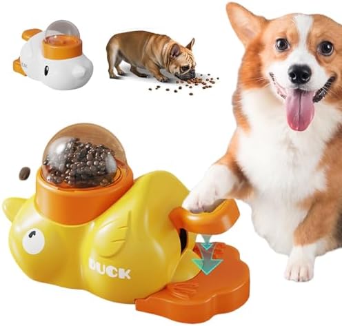 2-in-1 Interactive Dog Puzzle Toy & Slow Feeder – Fun Treat Dispenser for Small & Medium Dogs, Anti-Gulping Duck-Shaped Design, Reduces Bloating & Boredom, No Battery Required (Yellow-B)