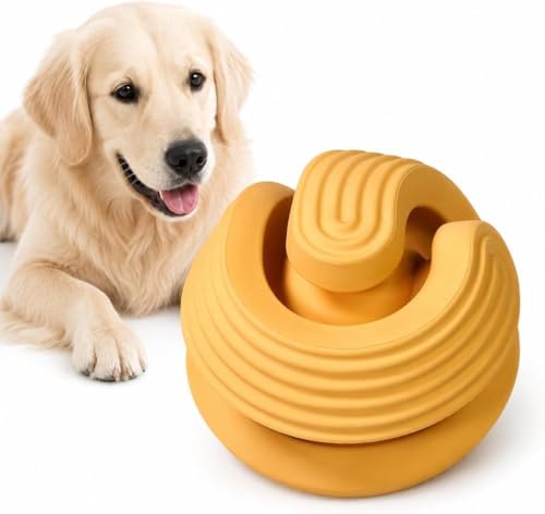 Dog Toy Ball for Aggressive Chewers, Natural Rubber Durable Treat Dispensing Dog Toy with Peanut Butter Grooves, Interactive Dog Puzzle Toy for Boredom, Chew Toy for Dogs