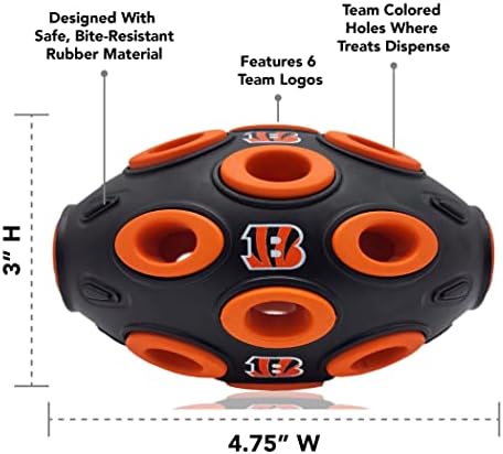 NFL Cincinnati Bengals Football Treat Dispensing Toy for Dogs and Cats, Rubber Ball Dog Toy, Interactive Fun Dog Treat Toy, Natural Rubber Dog Feeding Toy