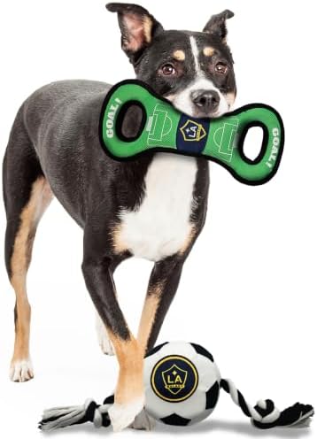 Pets First MLS LA Galaxy Soccer Field Tug Toy & Soccer Ball Rope Toy Set for Dogs - Officially Licensed Interactive Squeaky Rope Fetch & Chew Toys with Team Logo