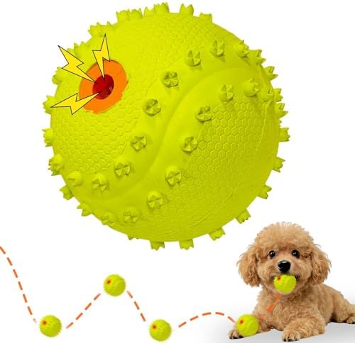 LaRoo Squeaky Dog Ball Toy, Durable Natural Rubber Squeaker Ball Floating Throwing Training, Teeth Cleaning Chew Toy for Pet Small Medium Large Dogs (6.5CM Green)