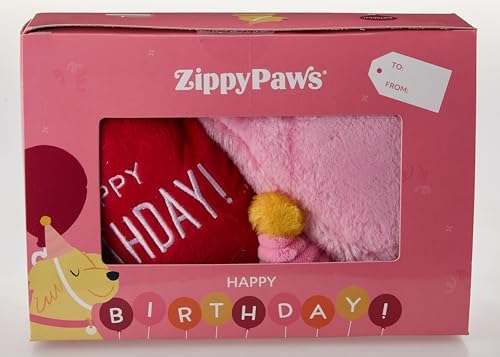 ZippyPaws Birthday Box Dog Squeaky Toys to Keep Them Busy - 3-Pack, Pink