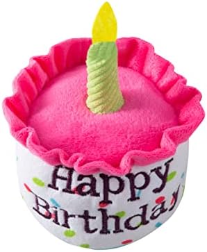 Happy Birthday Cake Catnip Toys, Birthday Cake Shaped Chew Toys for Kitten Funny Cats Gifts Plush Cat Birthday Party Toys, Pink