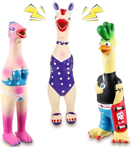 Silipull 3 Pcs Squeaky Rubber Chicken Dog Toys Latex Chew Toys, Funny