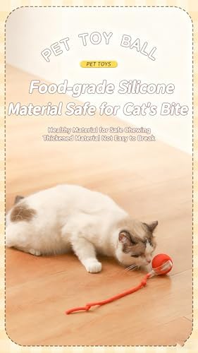 Automatic Interactive Cat Dog Toy with Elastic Tail: Chirping Sound, Smart Obstacle Avoidance for Indoor Cats & Kittens(Feathered-Tail Green Ball)