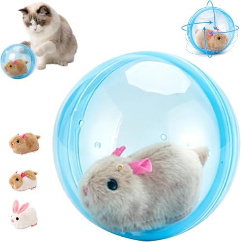 Self-Rolling Interactive Cat Ball Toy, Automatic Moving 360° Electric Pet Rolling Ball with Smart Obstacle Avoidance, Fun Interactive Pet Ball for Cats Dogs Chasing, Realistic Plush Animal Inside，A