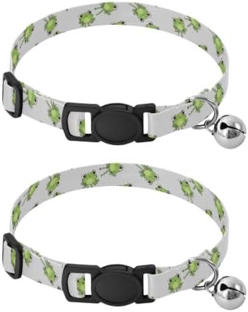 Funny Frogs Jumping Gray Cat Neck Collar, 2 Pack Decorative Pet Collar with Bell