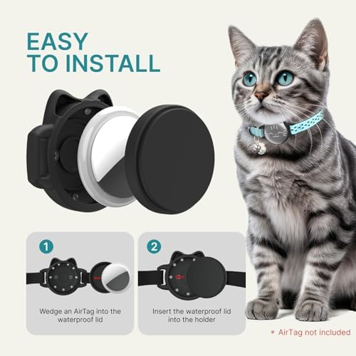 AirTag Cat Collar, Reflective Breakaway Collar, Hidden Holder with Bell | Compatible with Apple AirTag 1st & 2nd Gen, Lightweight Water-Resistant Strap for Cats, AirTag Not Included