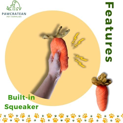 7" Squeaky Plush Toy for Puppies Small Dogs Self Etertainment Washable Soft Made [PET ONLY] (Carrot)