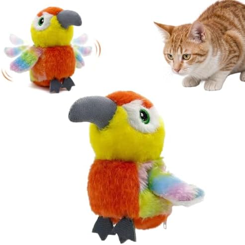Flapping Parrot Cat Toys, Talk and Speak Birb Toy, Lifelike Bird Chirp
