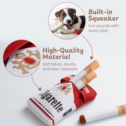 Doggy Cigs Funny Dog Toys - Squeaky Hide and Seek Treat Hiding Burrow Toy for Small Medium Breed, Stimulating Entertainment Enrichment Activity