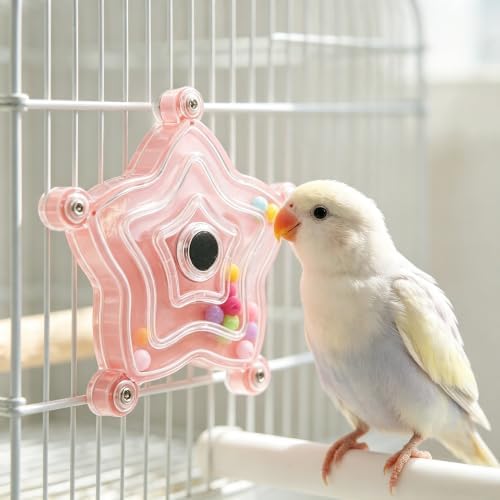 Spinning Bird-Toys Bird Cage Toys & Bird Perch Parrot-Parakeet Budgie Cockatiel Conure Macaw Chicken Parrot Enrichment Cage Accessories Small Animal Chewing Toy (Pink Star)