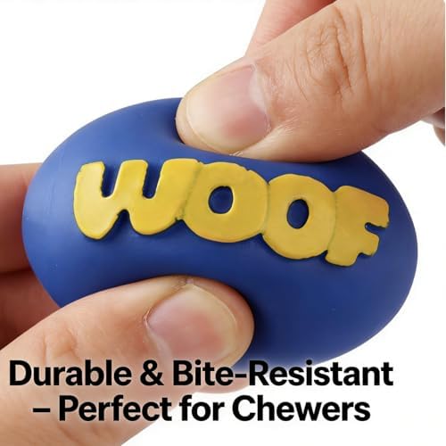 2 Pack Squeaky Rubber Football Dog Toys, Interactive Chew Toys for Small to Medium Dogs, Teething & Teeth Cleaning, Durable Fetch Toys, Orange with WOOF Text (Orange, Small)