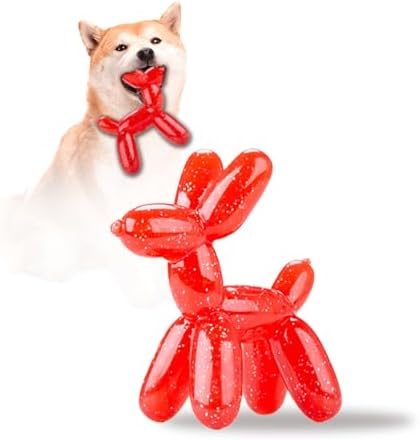 Durable Dog Chew Toy – Balloon Dog Shape, 6.14” for Medium & Large Dogs, Tough Plastic, Interactive Chew Toy for Boredom & Dental Health（Red）